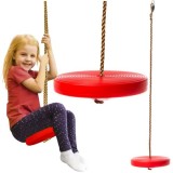 Leagan de gradina pentru copii, forma disc, maxim 50 kg, franghie reglabila, 100-175x28x28 cm, rosu