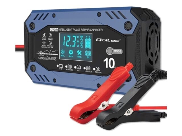 &Icirc;ncărcător baterii re&icirc;ncărcabile QOLTEC 10A 85% pentru acumulatori 12V/24V plumb-acid și Li-FePO4