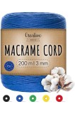 656 picioare sfoară macram&eacute; albastră | 200m | 3mm grosime | sfoară de bumbac