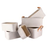 Set 6 X Coș Depozitare Rectangular Eva Poliester &ndash; Crem | Organizatoare Baie Set
