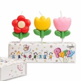 Cumpara ieftin Lumanari pentru tort rosu galben roz 7 x 4 cm, set 3 buc, flori decorative 3D din parafina premium, pentru aniversari, botez, petreceri si candy bar