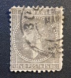 Regele Carol I (Emisiunea "Păr Bucle / Tipar &Icirc;nalt", 1890&ndash;1899) - 1&frac12; BANI Gri-Negru / Negru (Timbru Dintelat, Ștampilat, Față + Revers) RO1