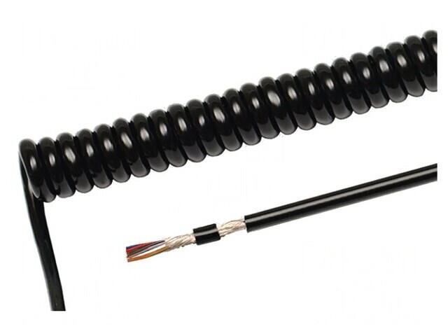 Cablu spiralat 6x0,14mm2 PUR negru 0,3m-1,2m 300V
