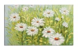 Tablou Margarete pe camp pictat manual living, dormitor, 100x60cm ulei pe panza in cutit efect 3D, Valentin Pop