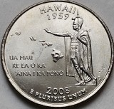 Moneda 25 Cents SUA Hawaii 2008, Litera P, UNC, Statele Americane, Sfert Dolar, NeCirculata