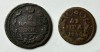 Lot 2 monede cupru Rusia Imperială 2 Copeici 1817 si 1 Denga 1740, Europa, Cupru (arama)