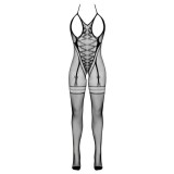 Catsuit-uri - Cottelli Fantasy Catsuit din Plasa cu Decuaj la Cupe si Inghinal Aspect de Portjartier Bretele si Body marime Small-Large
