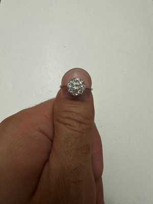 INEL AUR 18K + Platina + 9 Diamante = 1.10CT - Old Cut - Model Floare - Vintage foto