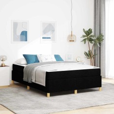 vidaXL Pat cu arcuri cu saltea Alb și negru 140 x 190 cm țesătură 3398936