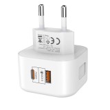Incarcator Universal Edman PD20W Fast Charging cu 2 porturi, USB Type C si USB, alb