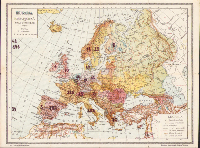 HST A2007 Harta politică cu noile frontiere 1922 Institutul cartografic Brașov