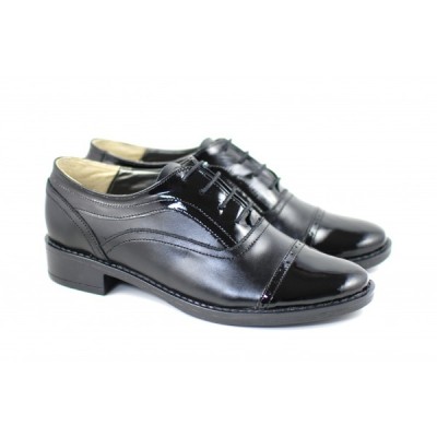 Pantofi dama casual din piele naturala de culoare neagra - PNBOXLAC foto