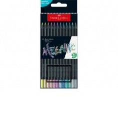 Creioane colorate triunghiulare black edition metalizate Faber-Castell 12 culori/set