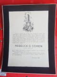 G470-I-Act deces evreiesc vechi Bucuresti Romania 1911-Rebecca G. Cohen cu Epitaf deosebitsi luare de ramas bin din partea celor dragi.