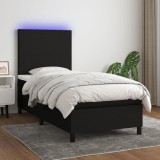 Gossi pat cu arcuri, saltea si led, negru, 80x200 cm, textil