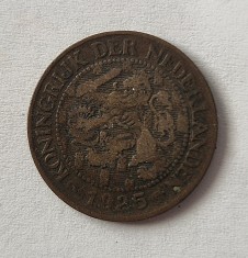 Olanda 1 cent 1925 km # 152 moneda bronz regina Wilhelmina