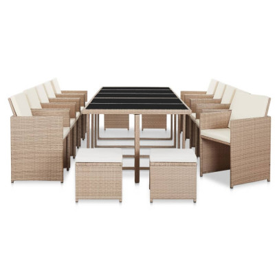 Set mobilier de exterior cu perne, 15 piese, bej, poliratan foto