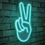 Cumpara ieftin Decoratiune luminoasa LED de perete Victory Sign Albastru 29x44x2 cm