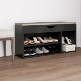 Banchetă pantofar cu pernă, gri, 104x30x49 cm, lemn prelucrat