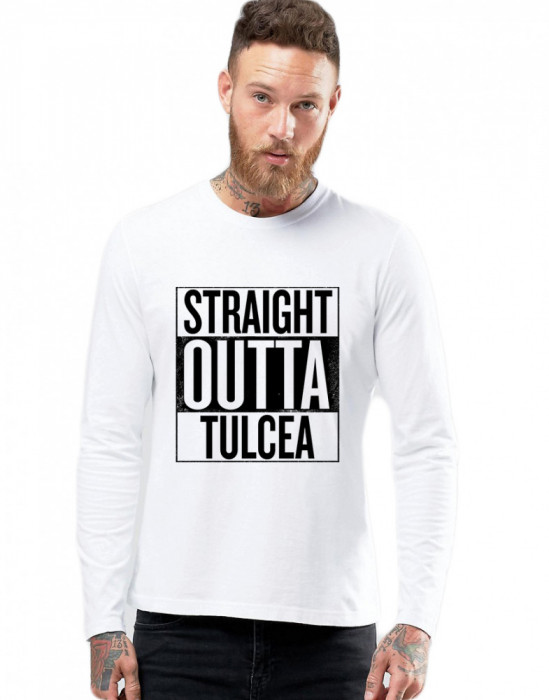 Bluza barbati alba - Straight Outta Tulcea - M