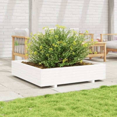 vidaXL Jardinieră de grădină, alb, 110x110x26,5 cm, lemn masiv de pin 847324 foto