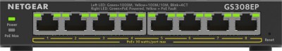 NETGEAR 8-Port Gigabit Ethernet PoE+ Plus Switch (GS308EP) Gestionate L2/L3 Gigabit Ethernet (10/100/1000) Power over Ethernet (PoE) Suport Negru foto