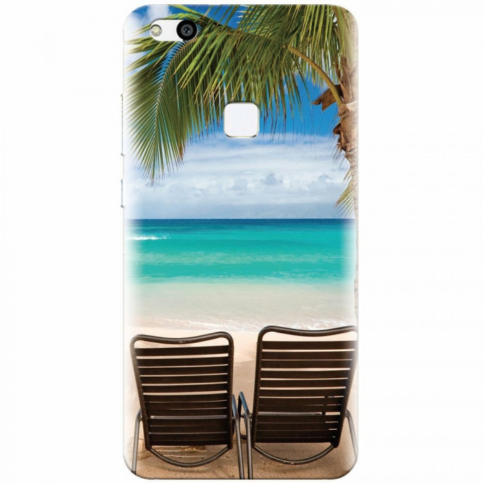 Husa silicon pentru Huawei P10 Lite, Beach Chairs Palm Tree Seaside