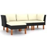 Set mobilier de gradina cu perne, 4 piese, negru, poliratan