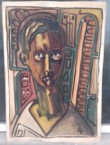 Tablou vechi - portret baiat - semnat G T, Portrete, Ulei, Art Deco