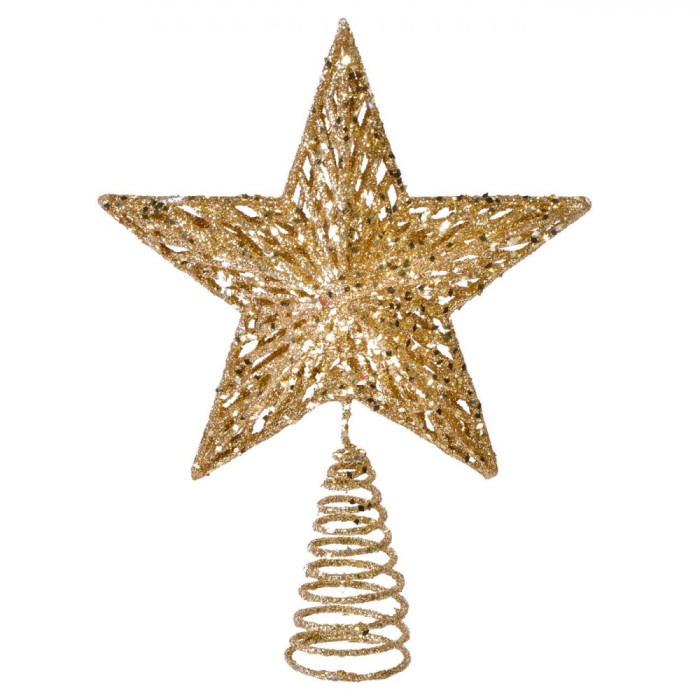Stea Brad 3D Glitter, Metal și Plastic, Culoare Auriu, 33cm