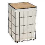Coș pentru Rufe, Model Metalic, Capac din Bambus, Culoare Bej, Dimensiuni 40x30x60cm, Capacitate 72L, Oem