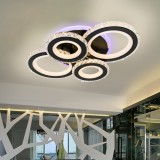 Lustra LED RGB 82W cu telecomanda si cristale Nova Rotonda, 4 cercuri, negru