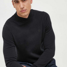 North Sails pulover din amestec de lana barbati, culoarea negru, light, cu turtleneck