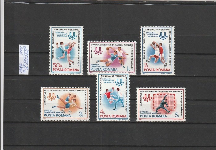 ROMANIA 1987 LP 1179 A X-a EDITIE CAMPIONAT MONDIAL UNIVERSITAR HANDBAL SERIE MNH NESTAMPILATA