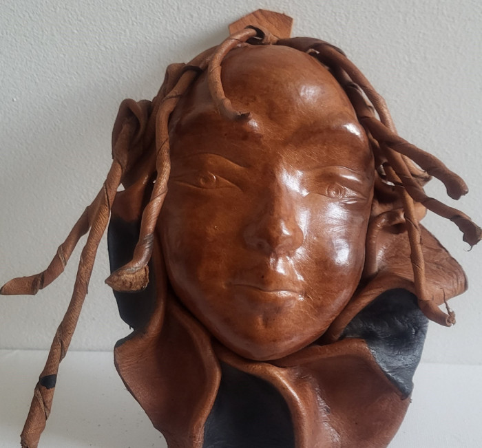 Unicat, masca tribala africana din piele groasa, 17x14cm, Africa