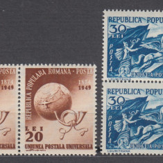 ROMANIA 1949 LP 255 ANIVERSAREA A 75 DE ANI UPU PERECHE SERII MNH