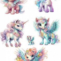 Sticker decorativ Colaj Unicorni, Roz, 90 cm, 7947ST-5