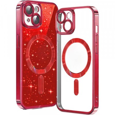 Husa MagSafe pentru Apple iPhone 13, Techsuit, Luxury Glitter, Rosie foto