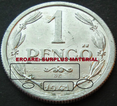 Moneda istorica 1 PENGO - UNGARIA FASCISTA, anul 1941 *cod 1987 EROARE: SURPLUS foto