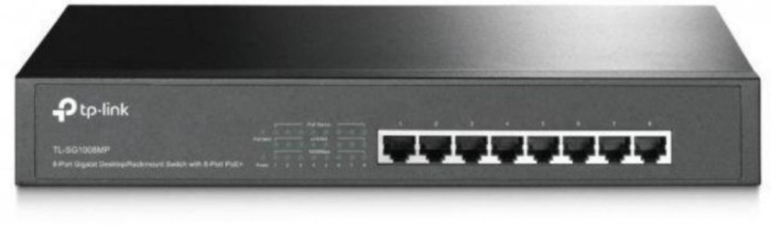 Switch TP-Link 8 porturi PoE+ 16 Gbps 4000 MAC - TL-SG1008MP SafetyGuard Surveillance