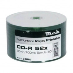 Set 50 CD-R TRAXDATA Printabil, Capacitate 700 MB, Viteza Maxima de Inscriptionare 52x, CD-uri, CD-uri pentru Muzica, CD DVD, CD 700 MB, Set CD-uri, C