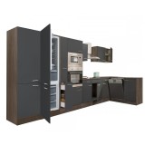 Unitate Bucatarie Colț Leziter Yorki 430 Modulara 430cm Stejar Corp Antracit Fatada cu Frigider Congelator
