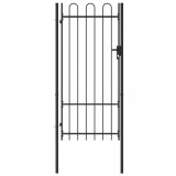 vidaXL Poartă de gard, o ușă, cu v&acirc;rf arcuit, negru, 1 x 2 m, oțel