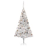 vidaXL Brad Crăciun pre-iluminat cu set globuri, argintiu, 210 cm, PET 3077611