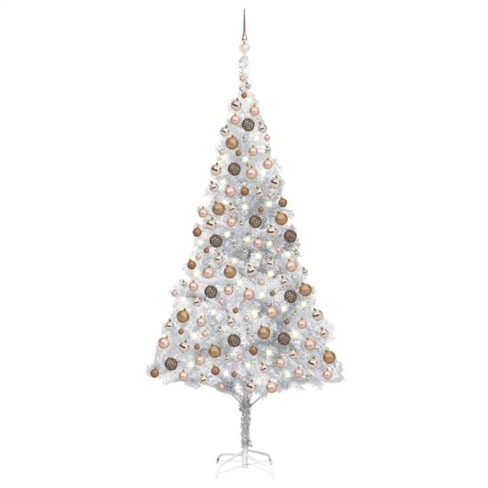 vidaXL Brad Crăciun pre-iluminat cu set globuri, argintiu, 210 cm, PET 3077611