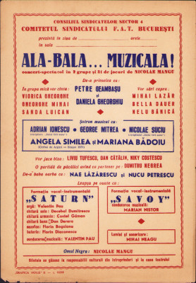 HST A462 Afiș concert Angela Similea Nae Lăzărescu Savoy Rom&amp;acirc;nia comunistă foto