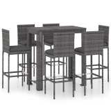 Cumpara ieftin Set mobilier bar de gradina cu perne, 7 piese, gri, poliratan
