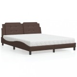 Gossi pat cu saltea, maro, 160x200 cm, piele ecologica