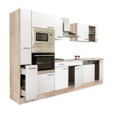 Mobilier de bucătărie Yorki 310 cu corp din stejar Sonoma, cu fațade albe cu finisaj satinat, fără blat de lucru