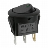 Interupator basculant 1 circuit 3 pini 12V 16A OFF-ON LED verde cu retinere M N C 09042ZO